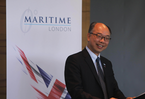 The Secretary for Transport and Housing and Chairman of the Hong Kong Maritime and Port Board, Mr Frank Chan Fan, delivers a speech on the opportunities brought about by the Belt and Road Initiative and Hong Kong's role as a 'super-connector' at a seminar on the Belt and Road Initiative organised by Maritime London on September 13.
