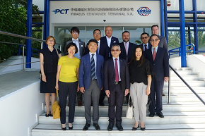 The Under Secretary for Transport and Housing, Dr Raymond So Wai-man continued his visit in Athens on 5 June 2018.  Photo shows Dr So (front row, third left) visiting Piraeus Container Terminal and meeting with the Managing Director, Mr Zhang Anming (front row, second left), to exchange views on port development in Greece.