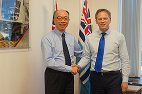 相片一：運輸及房屋局局長陳帆(左)與英國運輸大臣Grant Shapps會面