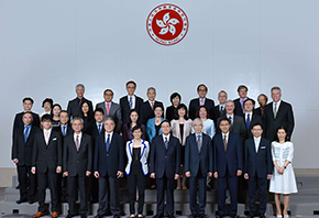 The Chairman of the Hong Kong Maritime and Port Board and Secretary for Transport and Housing, Professor Anthony Cheung Bing-leung (front row, centre), today (May 6) chaired the Board's first meeting at the Central Government Offices, Tamar, and discussed with the members the long-term strategies and directions for the development of the maritime and port industries. Professor Cheung is pictured with the Permanent Secretary for Transport and Housing (Transport), Mr Joseph Lai (front row, fourth right); the Director of Marine, Ms Maisie Cheng (front row, fourth left); the Chairman of the Maritime and Port Development Committee, Mr Andy Tung (front row, third right); the Chairman of the Manpower Development Committee, Mr Irving Koo (front row, third left); the Chairman of the Promotion and External Relations Committee, Mr David Cheng (front row, second right), and other members of the Board. The Chairman of the Hong Kong Maritime and Port Board and Secretary for Transport and Housing, Professor Anthony Cheung Bing-leung (front row, centre), today (May 6) chaired the Board's first meeting at the Central Government Offices, Tamar, and discussed with the members the long-term strategies and directions for the development of the maritime and port industries. Professor Cheung is pictured with the Permanent Secretary for Transport and Housing (Transport), Mr Joseph Lai (front row, fourth right); the Director of Marine, Ms Maisie Cheng (front row, fourth left); the Chairman of the Maritime and Port Development Committee, Mr Andy Tung (front row, third right); the Chairman of the Manpower Development Committee, Mr Irving Koo (front row, third left); the Chairman of the Promotion and External Relations Committee, Mr David Cheng (front row, second right), and other members of the Board.