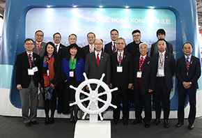 The Secretary for Transport and Housing and Chairman of the Hong Kong Maritime and Port Board (HKMPB), Mr Frank Chan Fan, and an HKMPB delegation attended Marintec China 2017 in Shanghai today (December 5). Mr Chan (front row, fourth left) is pictured with the delegates at the opening ceremony of the Hong Kong Pavilion.