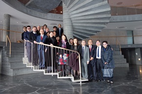 The delegation of the Hong Kong Maritime and Port Board led by the Secretary for Transport and Housing, Mr Frank Chan Fan, continued their visit to Denmark today (March 12, Copenhagen time). Mr Chan (front row, fourth left) and the delegation are pictured with a representative of the Copenhagen Business School after their visit to the institution. 