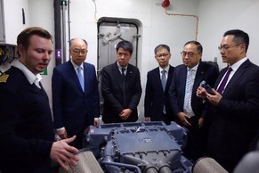 The delegation of the Hong Kong Maritime and Port Board led by the Secretary for Transport and Housing, Mr Frank Chan Fan, continued their visit to Norway today (March 14, Oslo time). Photo shows Mr Chan (second left) and the delegation being briefed on the facilities and application of green shipping technology on-board the Vision of the Fjords, a hybrid electric sightseeing vessel designed and built by Norway.