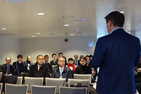 The delegation of the Hong Kong Maritime and Port Board led by the Secretary for Transport and Housing, Mr Frank Chan Fan, visited Bergen, Norway, for the last leg of their Nordic tour today (March 15, Bergen time). Photo shows Mr Chan (front row, first right) and the delegation receiving a briefing by the staff on board an environmental friendly ferry.