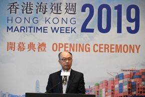 The Chairman of the Hong Kong Maritime and Port Board and Secretary for Transport and Housing, Mr Frank Chan Fan, today (November 18) speaks at the Hong Kong Maritime Week 2019 opening ceremony.