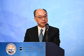 The Chairman of the Hong Kong Maritime and Port Board and Secretary for Transport and Housing, Mr Frank Chan Fan, today (November 21) speaks at the Hong Kong Shipowners Association Annual Cocktail Reception and International Chamber of Shipping (China) Liaison Office Launch Ceremony.