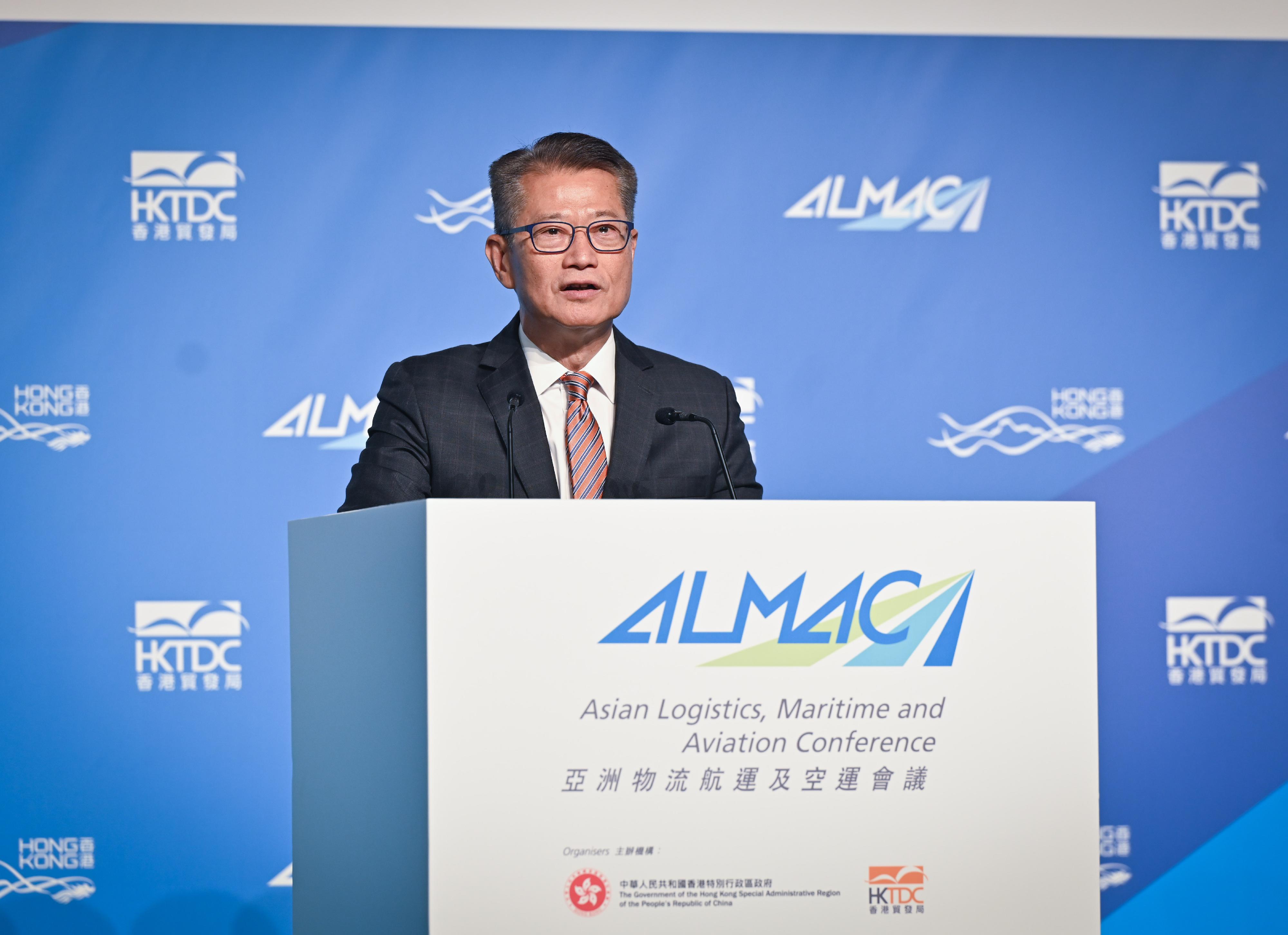 The Financial Secretary, Mr Paul Chan, speaks at the Asian Logistics, Maritime and Aviation Conference 2023 today (November 21).